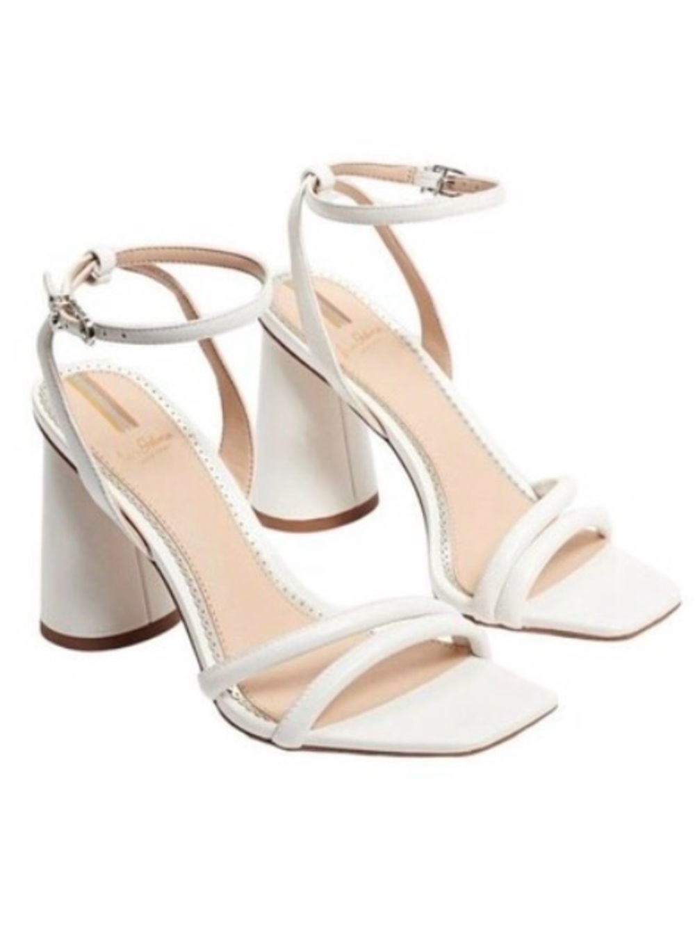 Sam Edelman Kia White Leather Strappy Block Heel Sandals Size 7.5